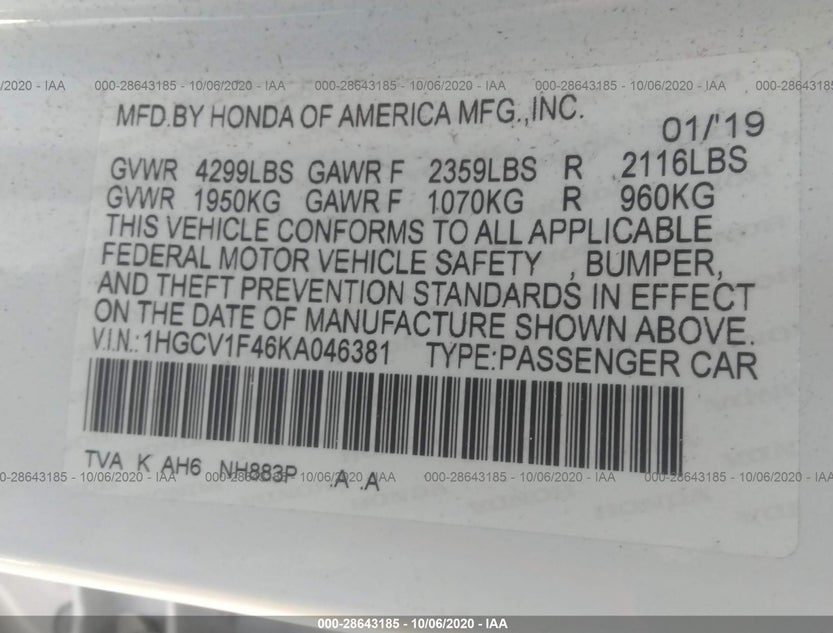 1HGCV1F46KA046381