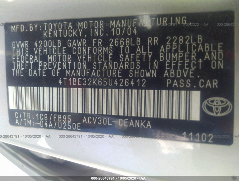4T1BE32K65U426412
