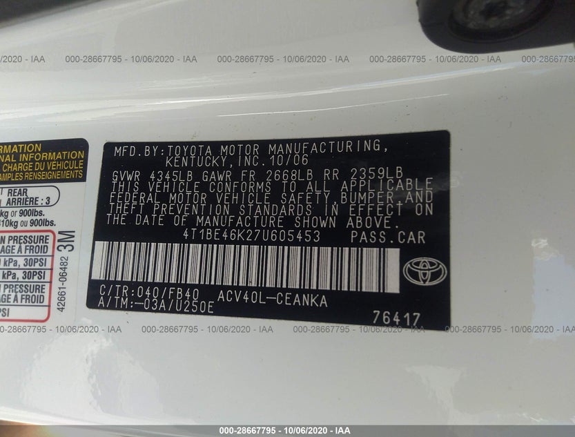 4T1BE46K27U605453