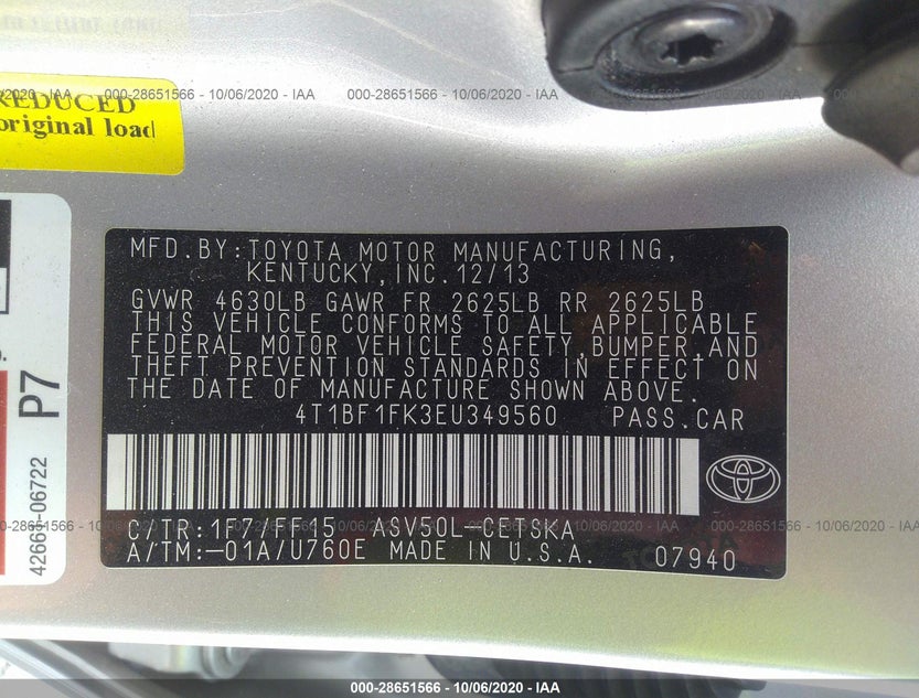 4T1BF1FK3EU349560