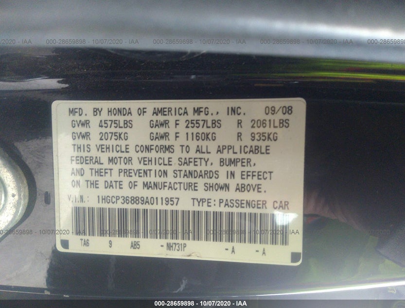 1HGCP36889A011957