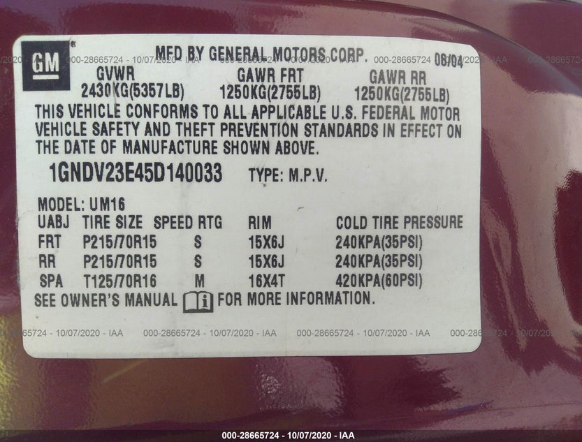 1GNDV23E45D140033