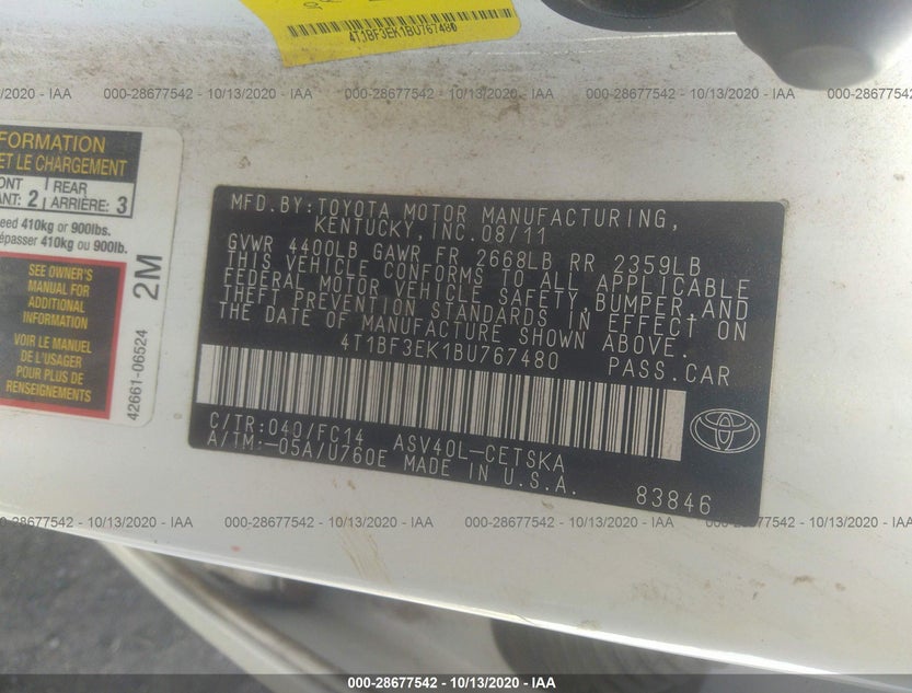 4T1BF3EK1BU767480