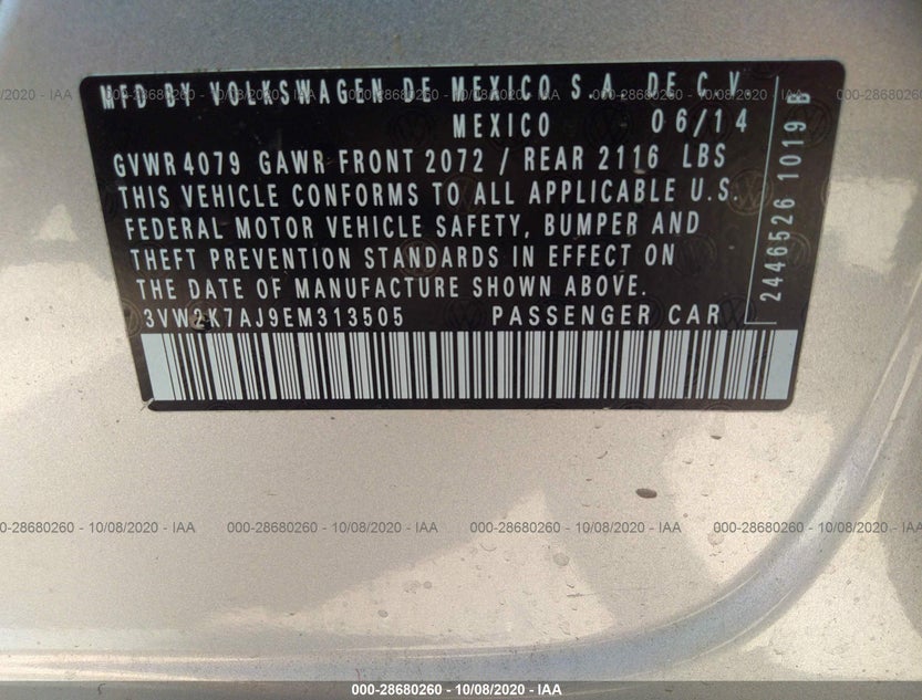 3VW2K7AJ9EM313505