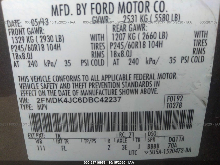 2013 FORD EDGE SEL 2FMDK4JC6DBC42237