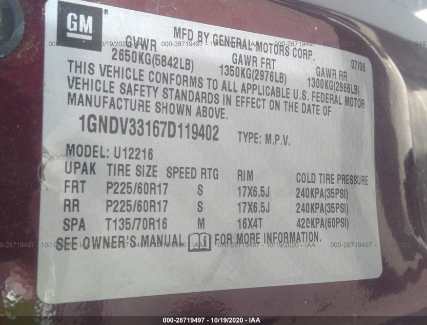 1GNDV33167D119402