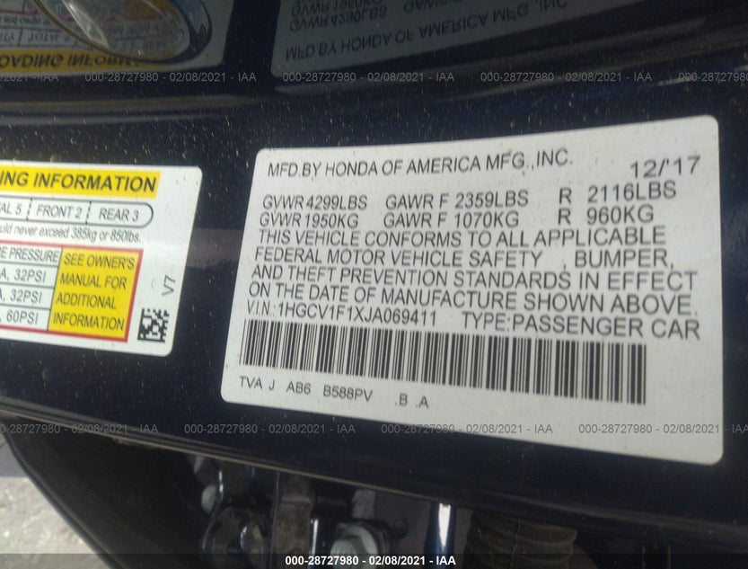 1HGCV1F1XJA069411