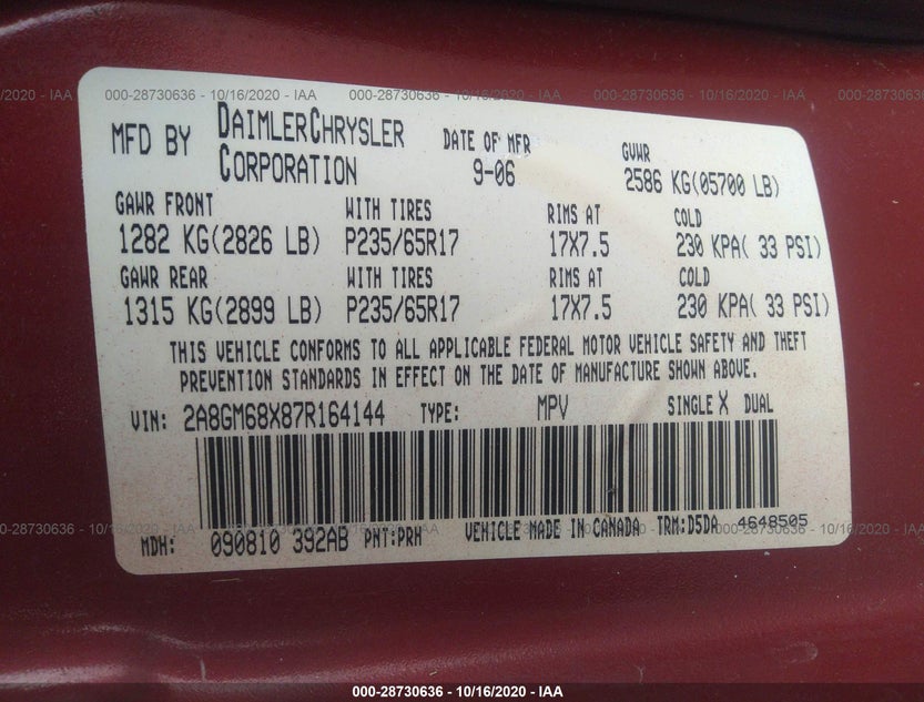 2A8GM68X87R164144