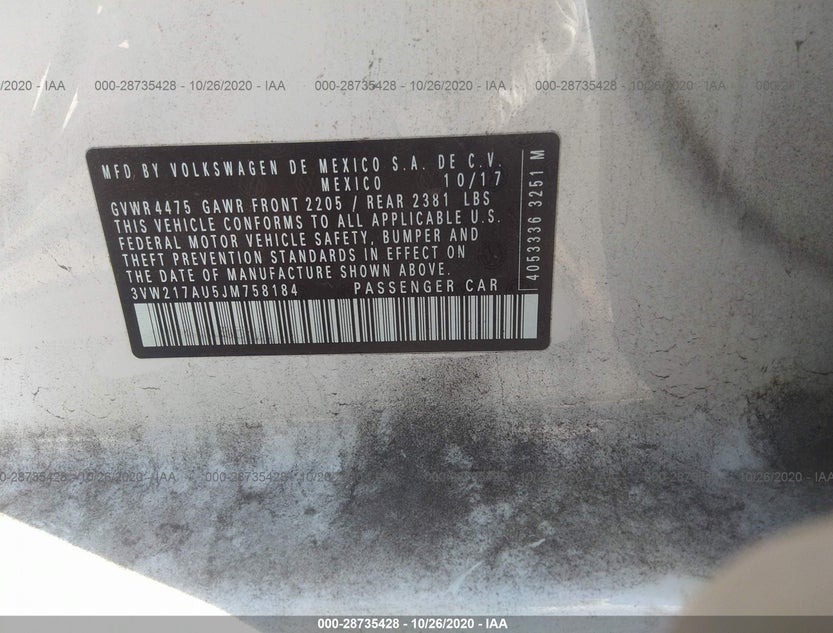 3VW217AU5JM758184