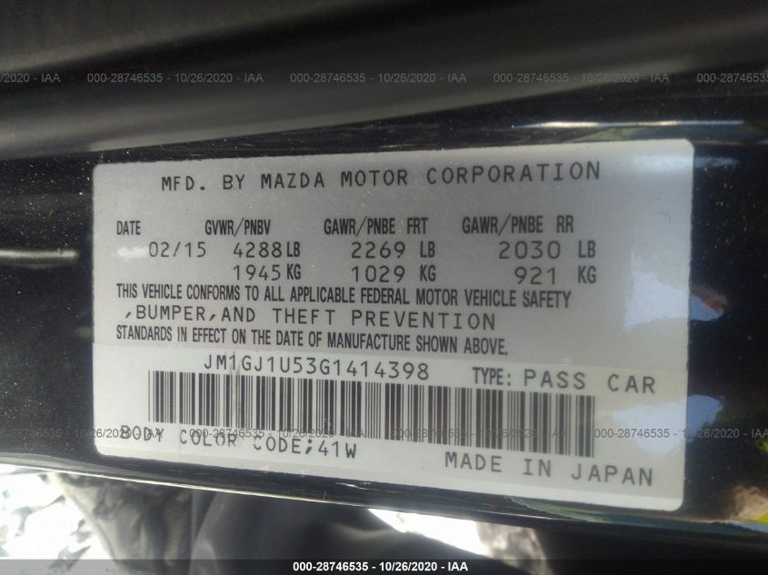 JM1GJ1U53G1414398 2016 Mazda Mazda6 I Sport