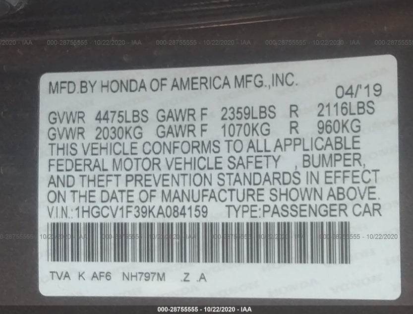 1HGCV1F39KA084159