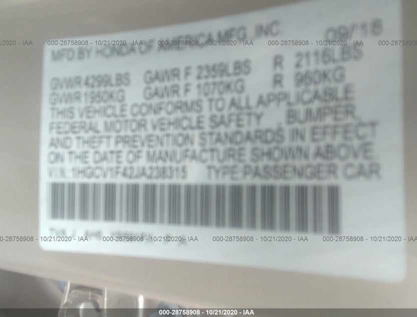 1HGCV1F42JA238315