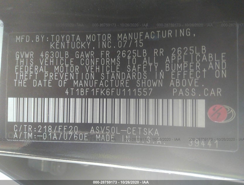 4T1BF1FK6FU111557
