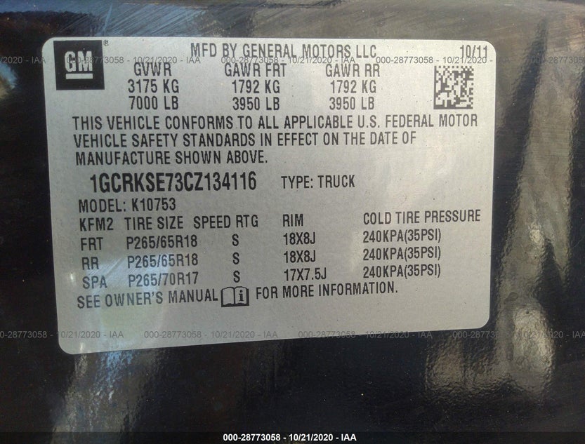 1GCRKSE73CZ134116