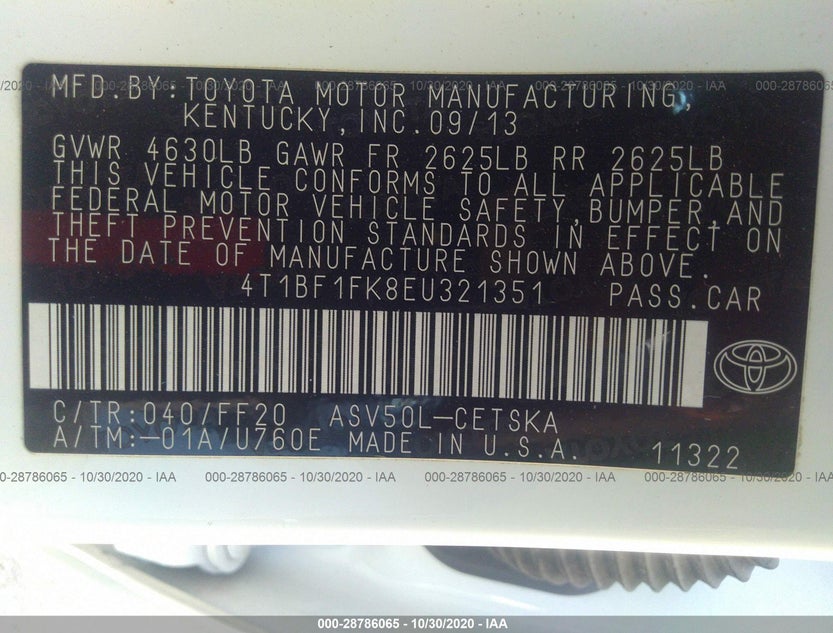 4T1BF1FK8EU321351