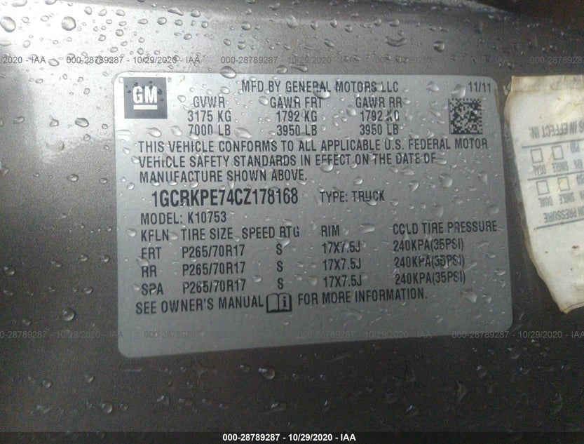 1GCRKPE74CZ178168