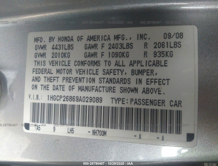 1HGCP26869A029089