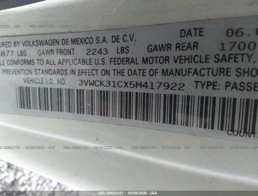 3VWCK31CX5M417922