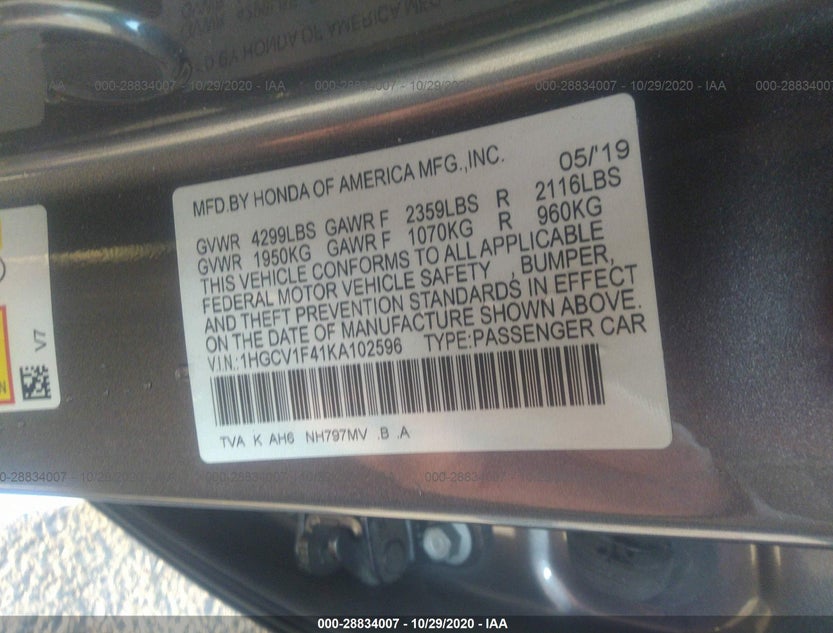 1HGCV1F41KA102596