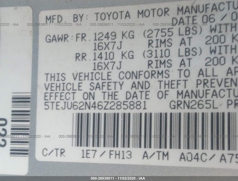 5TEJU62N46Z285881