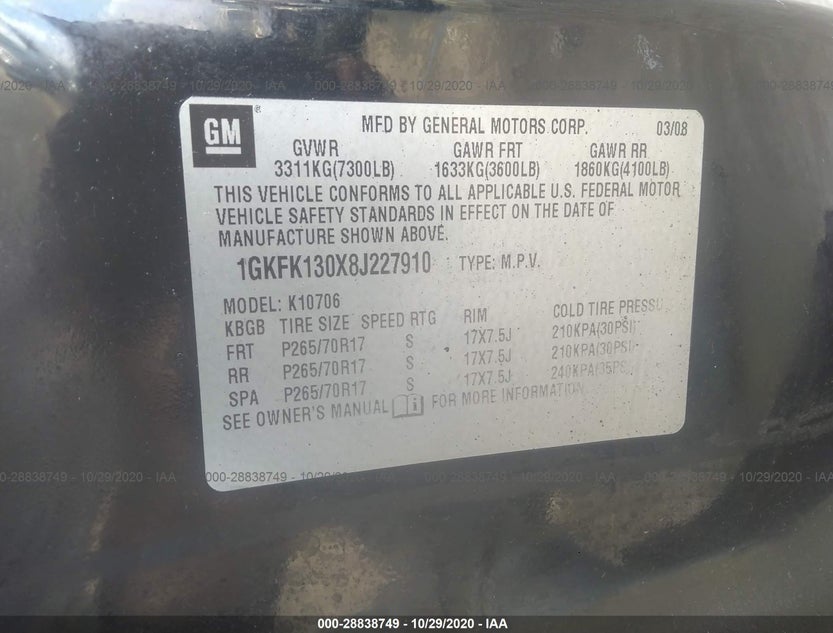 1GKFK130X8J227910