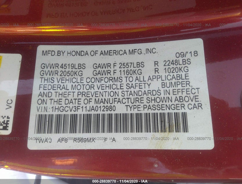 1HGCV3F11JA012980