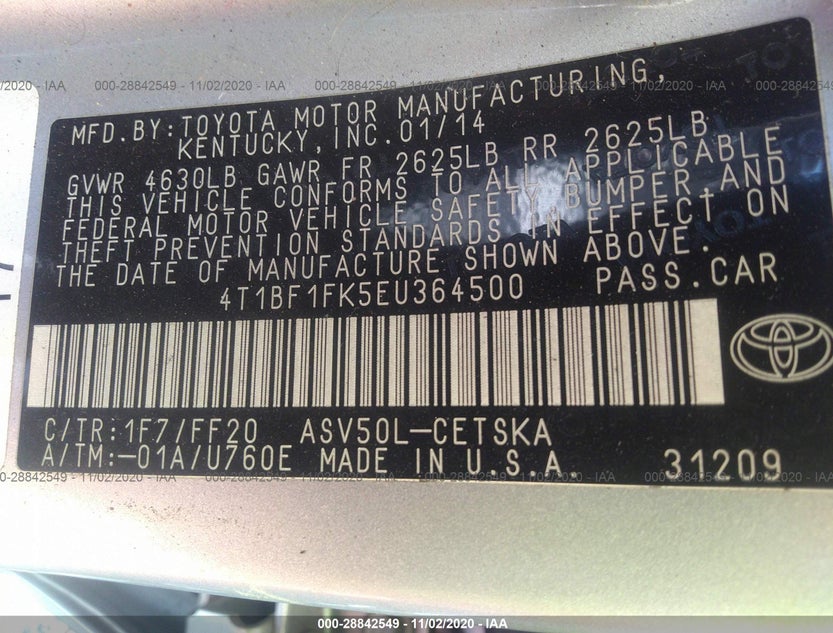4T1BF1FK5EU364500