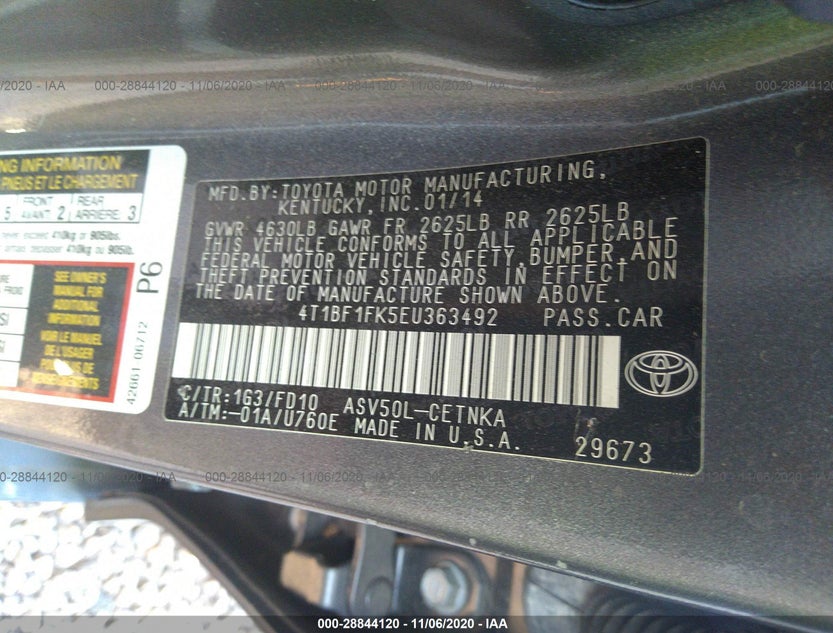 4T1BF1FK5EU363492