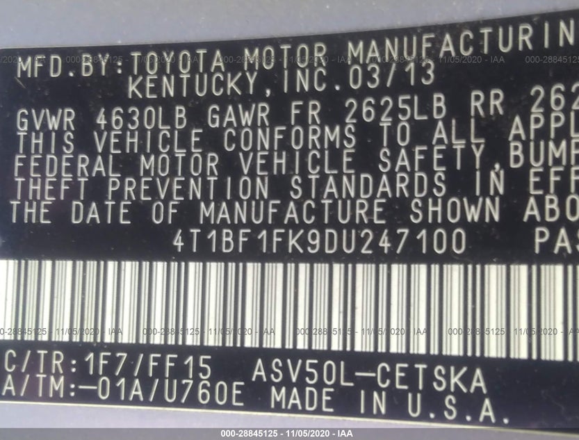 4T1BF1FK9DU247100