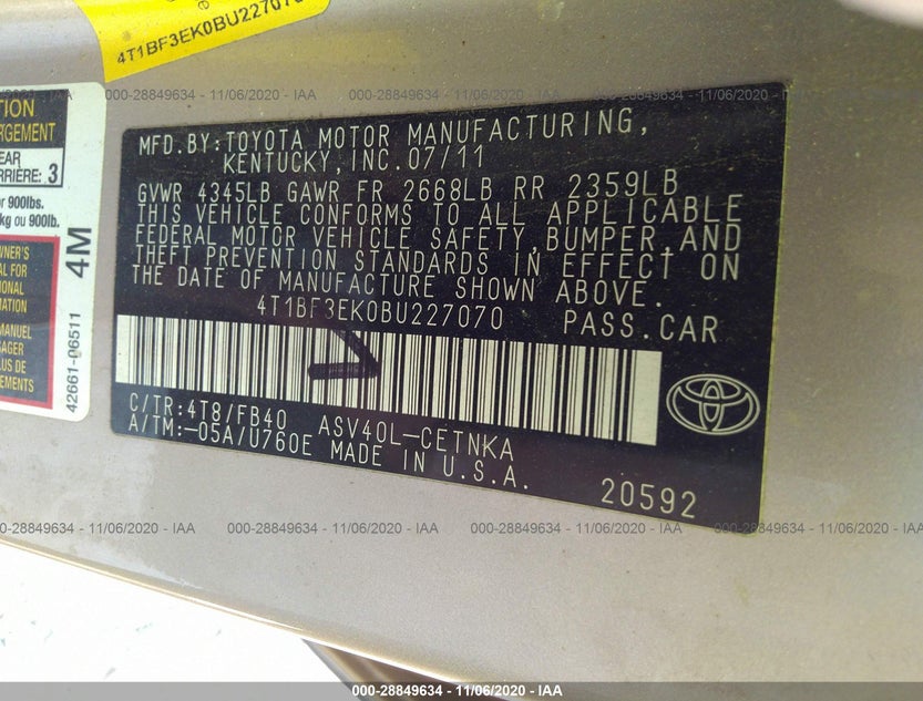 4T1BF3EK0BU227070