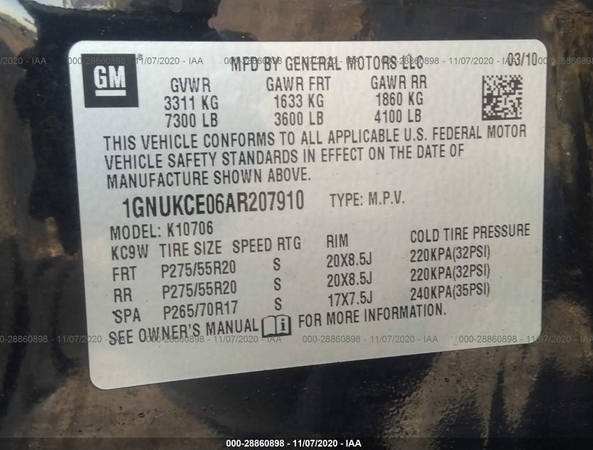 1GNUKCE06AR207910