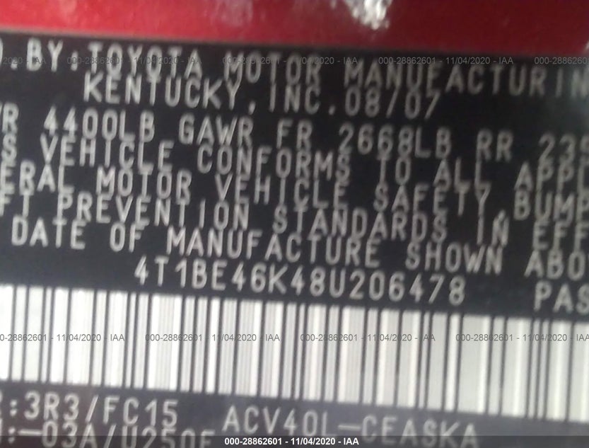 4T1BE46K48U206478