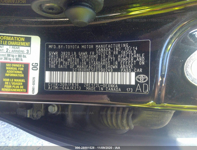 2T1BURHE5FC290249