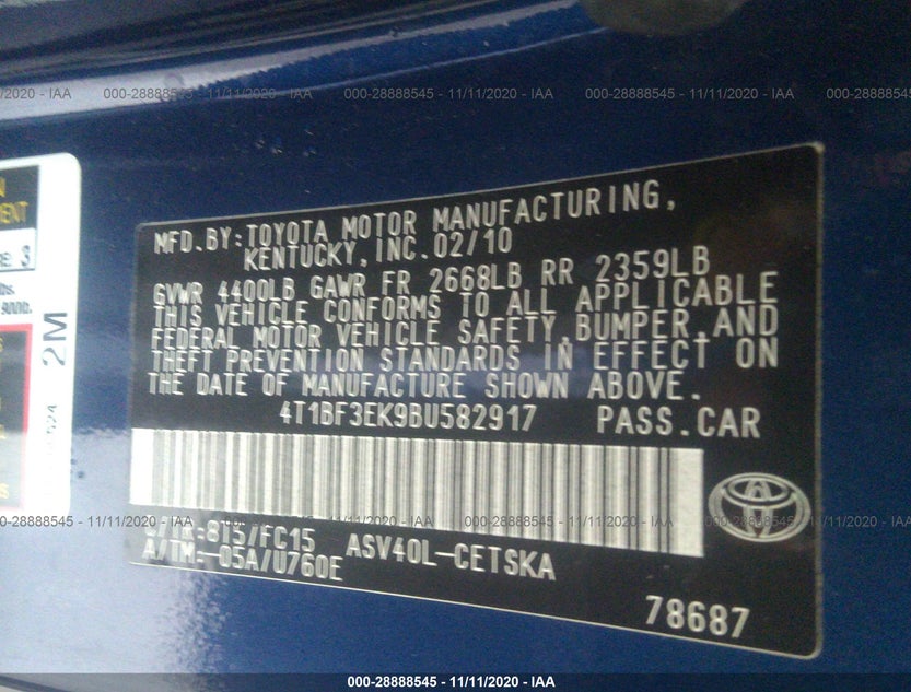 4T1BF3EK9BU582917