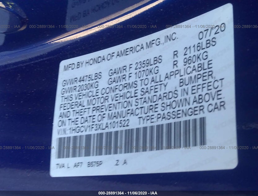1HGCV1F3XLA101522