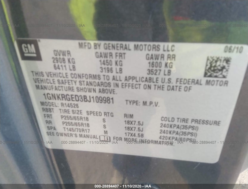 1GNKRGED3BJ109981