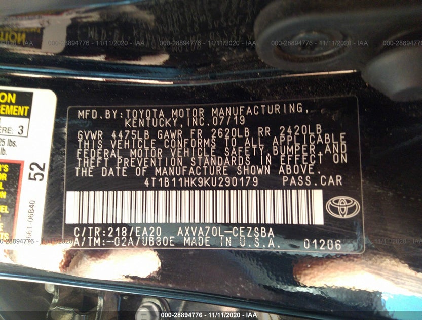 4T1B11HK9KU290179