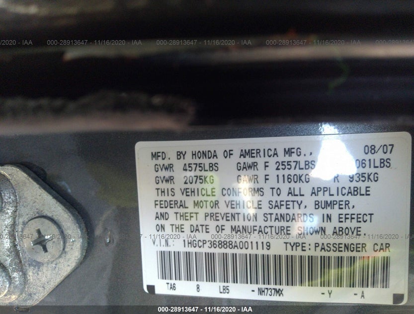 1HGCP36888A001119