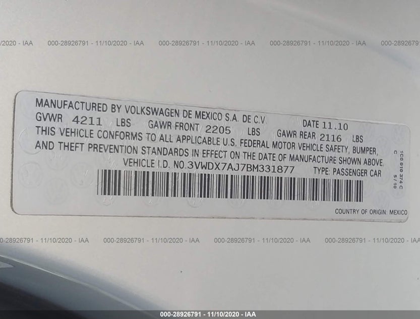 3VWDX7AJ7BM331877