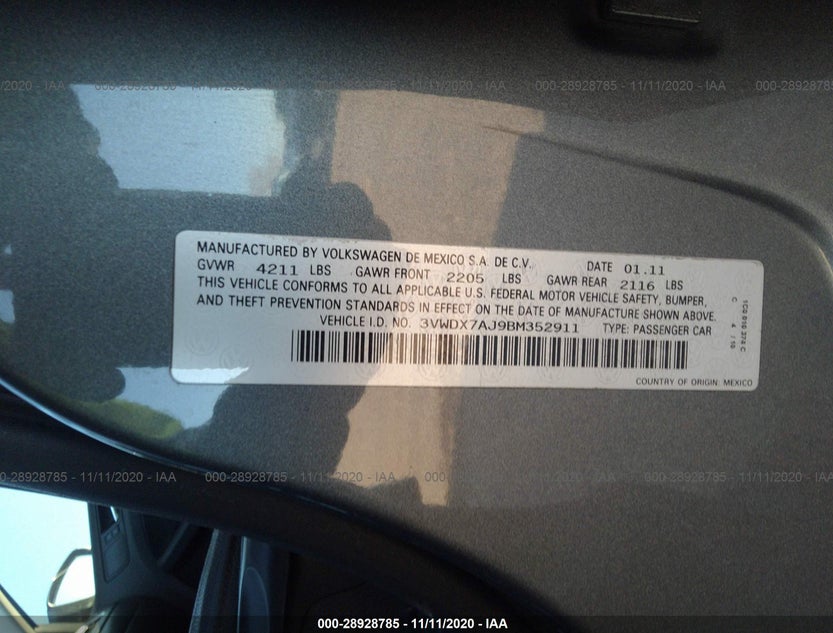 3VWDX7AJ9BM352911