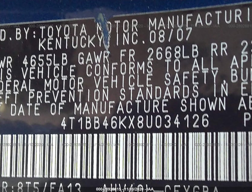 4T1BB46KX8U034126