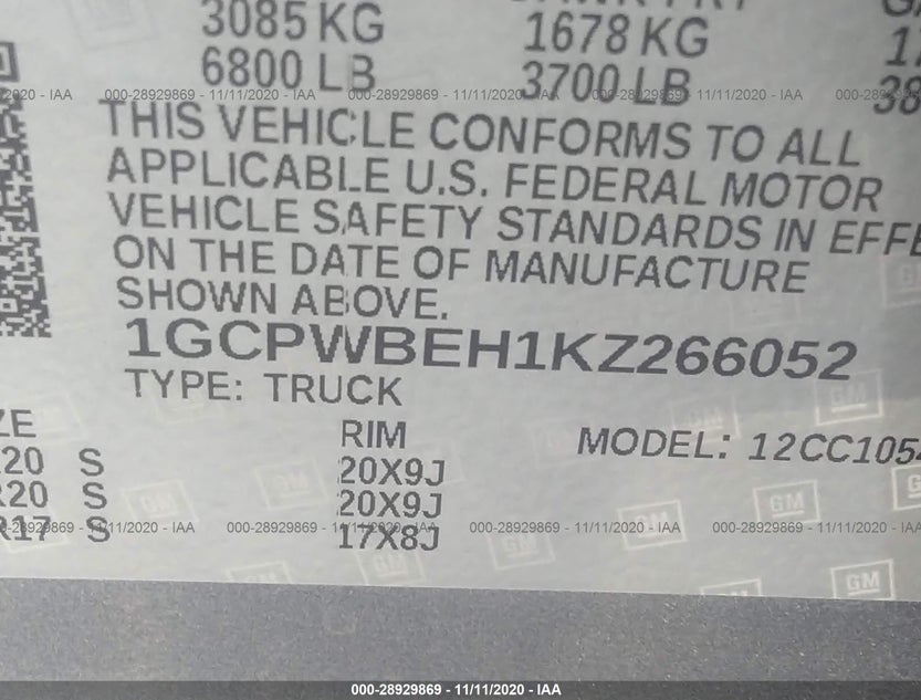 1GCPWBEH1KZ266052