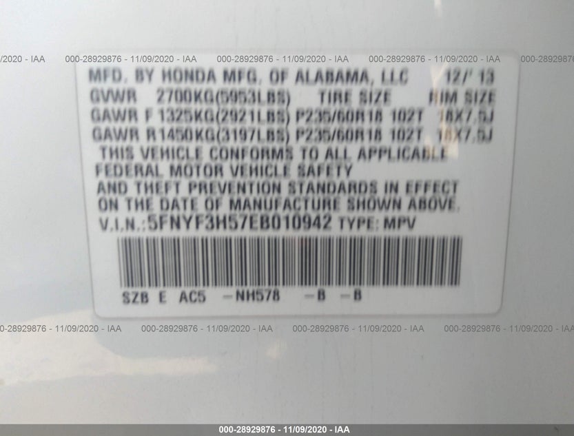 5FNYF3H57EB010942