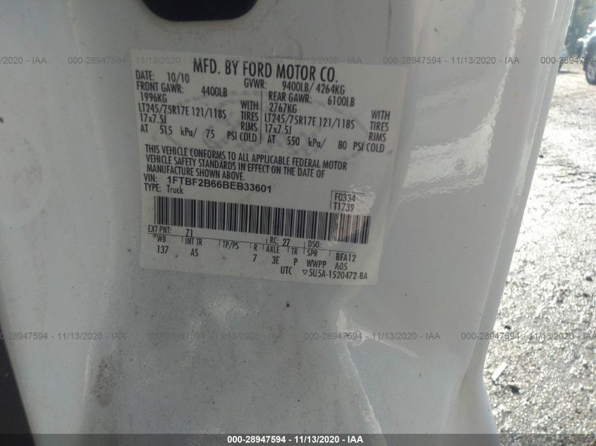 2011 Ford F-250 Xl VIN: 1FTBF2B66BEB33601 Lot: 28947594