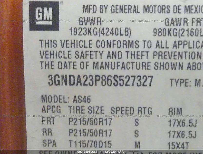 3GNDA23P86S527327