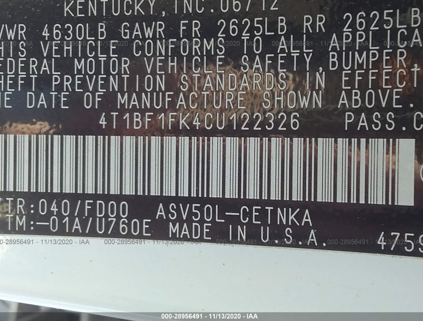 4T1BF1FK4CU122326