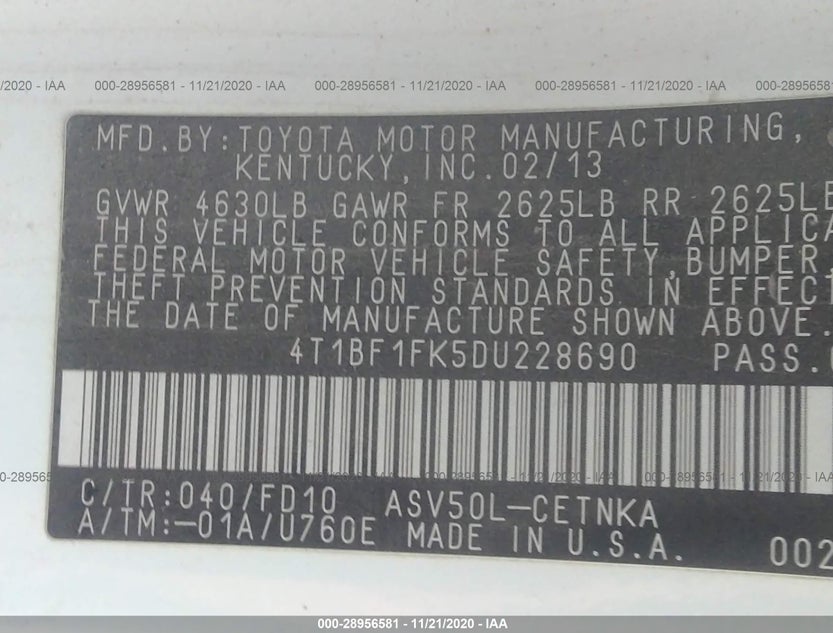 4T1BF1FK5DU228690