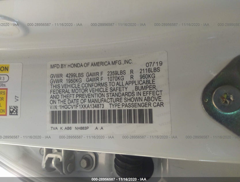 1HGCV1F1XKA134873
