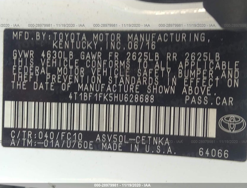 4T1BF1FK5HU628688