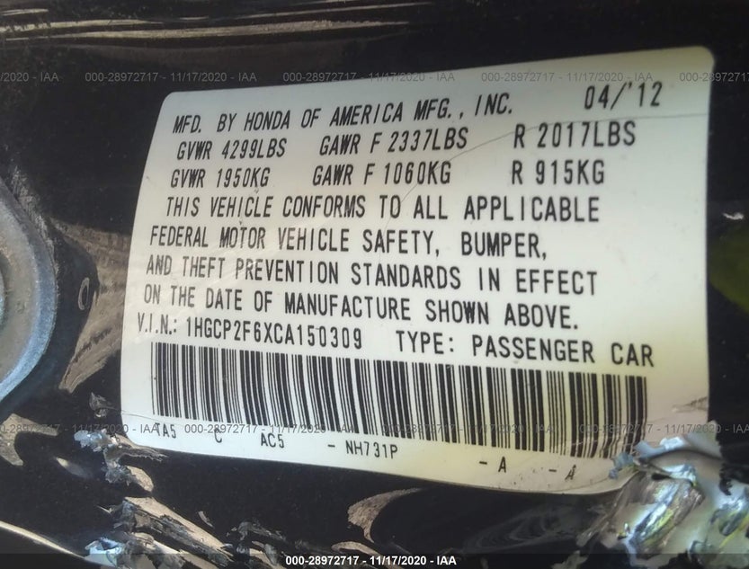 1HGCP2F6XCA150309